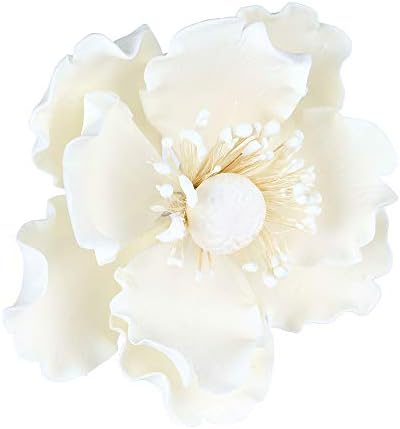 O'Creme Gumpaste Anemone Flower Set of 3 White - Edible Flowers for Cake Decorating - Sugar Paste Flower Decorations for Cakes, Cupcake Toppers - Birthday Party, Wedding, Valentines Day, Baby Shower