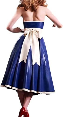 Women Sexy Latex Dress with Bows Lacing Rubber Uniform Playsuit Bodycon Evening Dress for Party Club