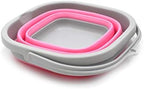 SAMMART 2.6L (0.68 Gallon) Super Mini Sqare Collapsible Plastic Bucket - Foldable Square Tub - Portable Fishing Water Pail - Space Saving Outdoor Waterpot (1, Pink)