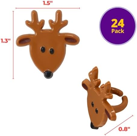 DecoPac Reindeer Face Cupcake Rings, 24 Christmas Cupcake Toppers For Festive Parties & Celebrations, Food Safe Cake Toppers – 24 Pack