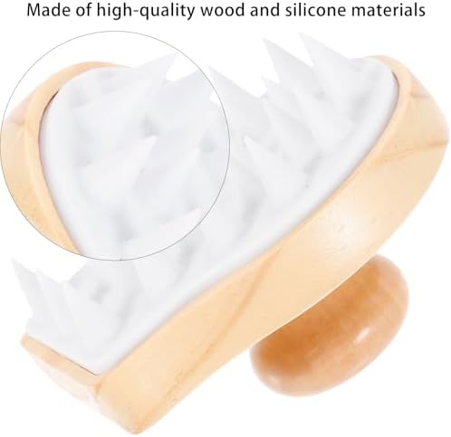 Silicone and Wooden Shampoo Brush Scalp Massage Hair Cleansing Brush Head Washing Comb for Wet Dry Use Scalp Care and Dandruff Removal