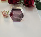 Set of 12pcs Hexagon Cake Topper Disc, Happy Birthday Mirror Acrylic Cake Discs, Topper Decor for Cupcake,Mini Acrylic Cake Toppers (Pink Mirror)