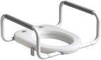 R&T 2" Toilet Seat Riser with Handles – Comfortable Raised Toilet Seat for Seniors, Fits for Elongated Toilets, Elevated Seat with Soft Grey Padded Arms for Bathroom
