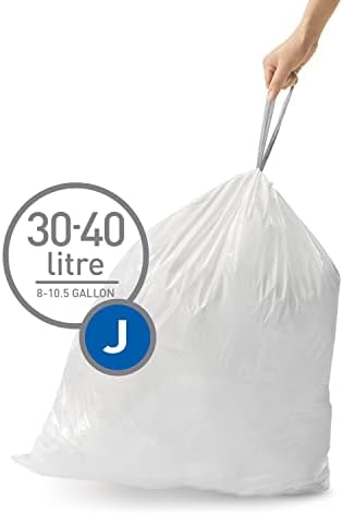 simplehuman Code J 100 Count, Dispenser Pack Custom Fit Liners, Drawstring Trash Bags, 30-45 Liter / 8-12 Gallon, White