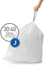 simplehuman Code J 60 Count, Dispenser Pack Custom Fit Liners, Drawstring Trash Bags, 30-45 Liter / 8-12 Gallon, White