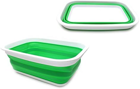 SAMMART 9.2L (2.37Gallon) Collapsible Tub - Portable Outdoor Picnic Basket/Crater - Foldable Shopping Bag - Space Saving Storage Container (M, Bright Green)