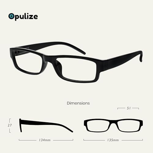OPULIZE ACE Reading Glasses for Women Men, Lightweight Comfortable Narrow Rectangular Frame with Spring Hinges, Scratch Resistant, Black Brown Blue Grey +1.00 (Pack of 6)