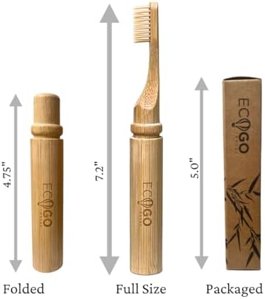 Foldable Bamboo Toothbrush with BPA-Free Soft Bristles | Eco-Friendly, Travel-Sized, Reusable Compact Case, Biodegradable Recycled Packaging