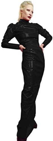 Wetlook PVC Dress Latex Faux Leather Tight Dress Turtleneck Long Sleeve Slim Bodycon Dress,Black,S