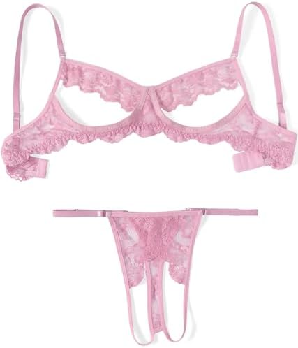 Avidlove Sexy Floral Lace Cutout Lingerie Set for Women Bra Panty 2 Piece Sheer Lingerie Set Outfits