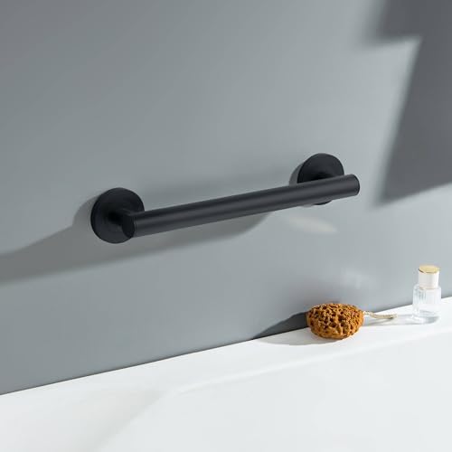 KIBI 12 Inch Stainless Steel Bathroom Safety Grab Bar | Straight Shaped Grab Bar for Bathtubs and Showers, Bathroom Grab Bars for Seniors, Wall Mounted Anti-Slip Support - Matte Black (KGB1112)
