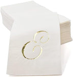 Gift Boutique 100 Gold Letter E Monogram Guest, Disposable Paper Pack Elegant Metallic Golden Foil Dinner Hand Napkin for Bathroom Wedding Holiday Birthday Party Baby Shower Decorative Towels