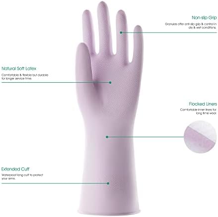 COOLJOB Large Household Rubber Gloves with Cotton Liner & Non-slip Grip, Waterproof Long Lasting Dishwashing Gloves for Kitchen & Bathroom Cleaning, Purple, 1 Pair