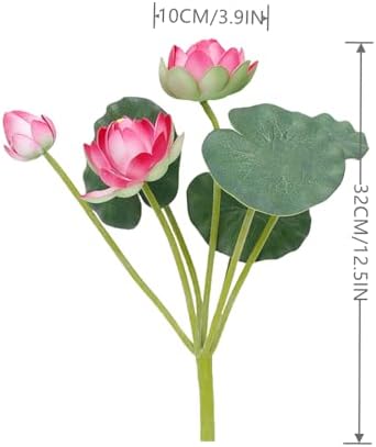 2Pcs Artificial Lotus Flower Decor, 12.5inch 7 Head Water Lilies, Outdoor Pond Plants, Silk Artificial Flower Lotus, Household Living Room and Dining Table Decoration (Pink)