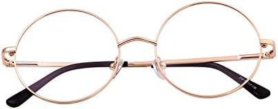 Agstum Retro Round Metal Non-Prescription Eyeglasses Frame with Spring HInge Clear Lens