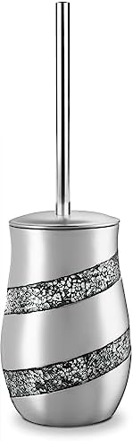 Creative Scents Silver Mosaic Toilet Brush and Holder Set - Toilet Bowl Brush and Holder, Sturdy Toilet Cleaner Brush with Stainless Steel Handle, Bathroom Toilet Scrubber Brush with Decorative Holder
