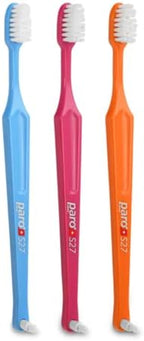 Paro S27 Toothbrush | Soft Bristles with 3 Rows, 27 Tuft and Replaceable Interspace Brush F (3 Pack Multi -Color)