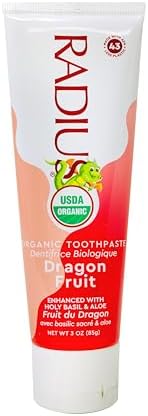 RADIUS USDA Organic Kids Toothpaste 3oz Non Toxic Chemical-Free Gluten-Free Designed to Improve Gum Health for Children's 6 Months and Up - Dragon Fruit - Pack of 1