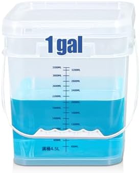 ASEVAT 2 PCS 1 Gallon Clear Square Food Grade Bucket with Graduated Markings & Lid, Heavy-Duty Plastic Pail with Comfort Grip Handle for Food Storage & Cleaning