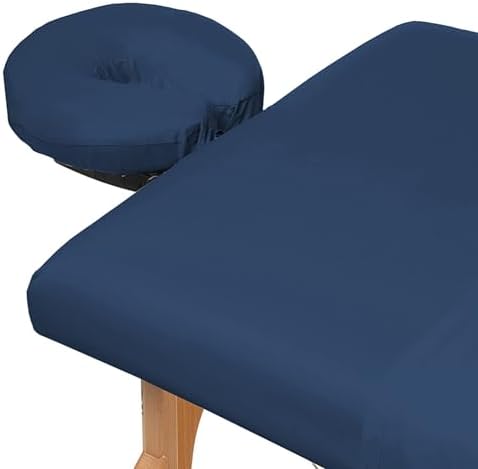 Saloniture 3-Piece Microfiber Massage Table Sheet Set - Premium Facial Bed Cover - Includes Flat and Fitted Sheets with Face Cradle Cover - Navy Blue