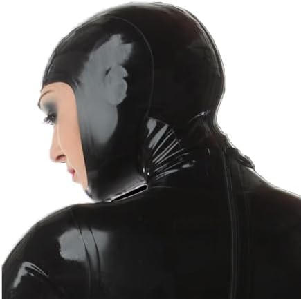 ABWL Black Latex Masks Hooded,Handmade Rubber Hood with and Back Zipper Full Face Opening for Novelty Latex Club Wear