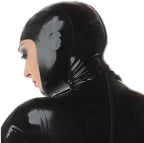 ABWL Black Latex Masks Hooded,Handmade Rubber Hood with and Back Zipper Full Face Opening for Novelty Latex Club Wear