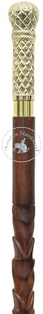 Brass Handle Walking Cane – Brown Wooden Stick with Vintage Designer Craftsmanship | Sturdy & Stylish Brass Walking Stick for Men & Women