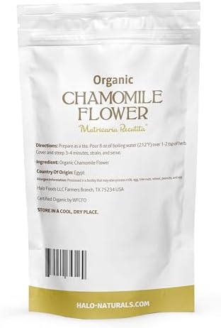 Organic Chamomile Flower Whole Tea, 4 Ounces (Matricaria recutita) USDA Certified | Resealable Pouch| Packaged in The USA (Pack of 1)