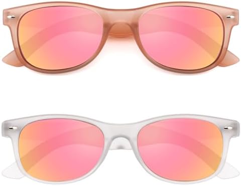 2 Pack Reader Sunglasses for Men Women Classic Rectangle Reading Glasses Outdoor Full Lenses Magnifying Eyewear UV Protection Clear Pink/Pink+2.5