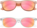 2 Pack Reader Sunglasses for Men Women Classic Rectangle Reading Glasses Outdoor Full Lenses Magnifying Eyewear UV Protection Clear Pink/Pink+2.5