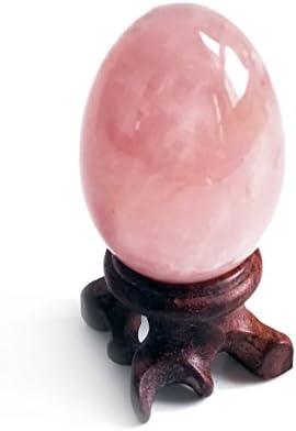 Polar Jade Rose Quartz Gemstone Egg Sphere with Wooden Stand for Healing Meditation Chakra Balancing and Home Decoration (L Size)
