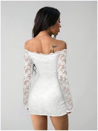 Floerns Women's Off The Shoulder Bodycon Dress Lace Long Sleeve Party Mini Dresses