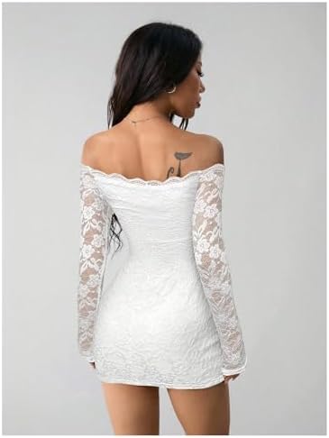 Floerns Women's Off The Shoulder Bodycon Dress Lace Long Sleeve Party Mini Dresses