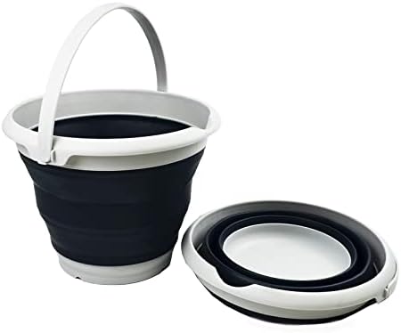SAMMART 8.5L (2.2 Gallon) Collapsible Plastic Bucket - Foldable Round Tub - Portable Fishing Water Pail - Space Saving Outdoor Waterpot. Size 31cm Dia (Grey/Black (Set of 2))