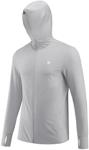 PINSPARK Men's UPF50+ Full Zip Outdoor Hoodies Lightweight Sun Protection Long Sleeve Jacket for Fishing Hiking with Pockets