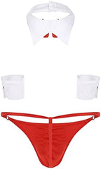YiZYiF Mens Adult 4 Pcs Maid Cosplay Tuxedo Bow Tie Outfits Lingerie Set Gentlamen Costume