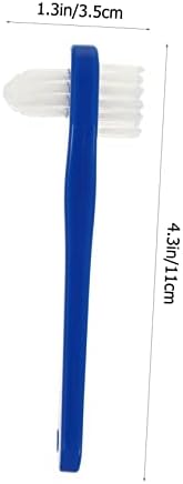 FRCOLOR 2pcs Dual Head Denture Brush with Non Slip Handle Firm Nylon Bristles for False Teeth Cleaning Angled and Large Multi Tufted Heads Gentle Care for Dentures and Retainers White Blue