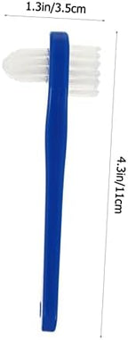 FRCOLOR 2pcs Dual Head Denture Brush with Non Slip Handle Firm Nylon Bristles for False Teeth Cleaning Angled and Large Multi Tufted Heads Gentle Care for Dentures and Retainers White Blue
