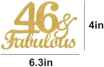 46 & Fabulous Cake Toppers Gold Glitter, Happy 46th Birthday Cake Topper Cheers to 46 Years Old Bday Decoration, Forty-six and Fabulous Cake Decorations for 46th Birthday Anniversary Party