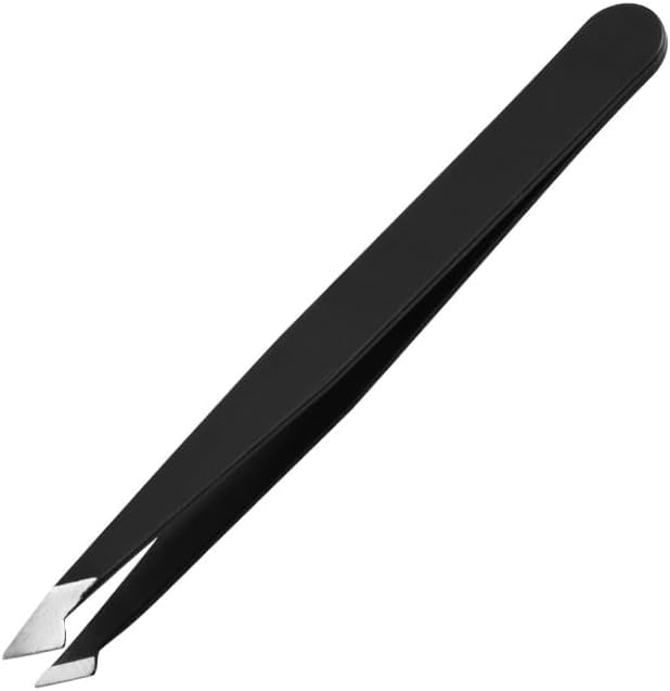 1pcs Black Precision Slanted Stainless Steel Tweezer for Eyebrows, Facial Hair, and Ingrown Hair