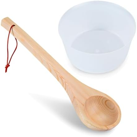 Novalty Handmade Sauna Bucket & Ladle Set Traditional Wooden Water Bucket 5 Liter (1.3 Gallon) with Plastic Liner, Bonus Sauna Hat and Seat Pad for Home Hotel Sauna Room Sauna Heater