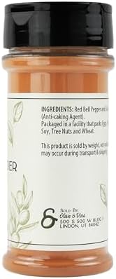 Olive & Vine Red Bell Pepper Powder, Sweet & Vibrant, For Seasoning & Sauces, Rich Tradition, Authentic Taste, For Global Recipes (3.86 Ounce)
