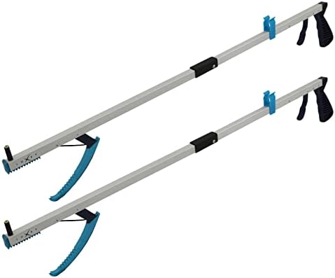 Grabber Tool 26" Stick Strong Grip - 2 Pack - Aluminum Claw, Magnetic Tip, Lightweight Foldable, Reacher Pickup Tool, Gripper Grabbers for Elderly Grab it Reaching Tool Trash Picker, Blue, By Luxet