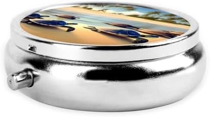 Turtles on The Beach Round Pill Box.Mini Full Printed Metal Pillbox. Travelfriendly 3compartment Design, 2.0 x 2.0 x 0.7 inches.