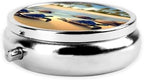Turtles on The Beach Round Pill Box.Mini Full Printed Metal Pillbox. Travelfriendly 3compartment Design, 2.0 x 2.0 x 0.7 inches.