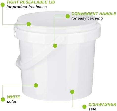Gerrii 10 Pack White Plastic Bucket with Handle and Lid Food Storage Bucket Containers All Purpose Pail for Multipurpose Paint Water Art Crafts Projects Garage Organization (White,1.5 Quart)