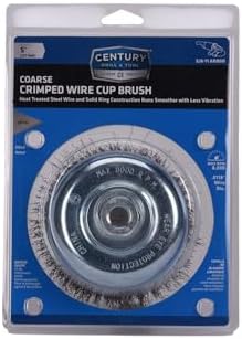 Century Drill & Tool 76055 5" Coarse Crimped Cup Brush, 5/8" X 11" Arbor, 8,000 RPM Max - Heavy-Duty Cleaning and Surface Prep on Concrete and Metal