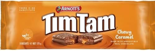 Arnott’s Tim Tam Chewy Caramel Chocolate Biscuits – 4 Pack (175g Each) – Made in Australia – Classic Australian Treat