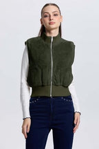 FASHIONSPARK Womens Cropped Faux Fur Vest Sleeveless Jacket Zip Up Fuzzy Sherpa Coat Shaggy Ribbed Warm Outerwear