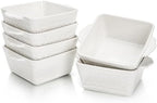 6 Pack 13 OZ Ceramic Baking Dishes, 4.5" Mini Square Bakeware Set, Small Baking Pan with Handle, Individual Casserole Dish for Oven, Roasting, Lasagna, Pie, Gratin, Microwave Safe, White